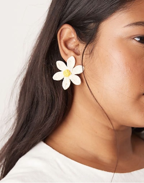 oversized flower earrings in white